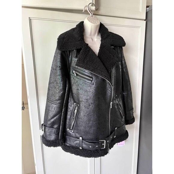 AVEC LES FILLES Faux Shearling Moto Jacket- SZ S & M- NWT - Picture 6 of 7
